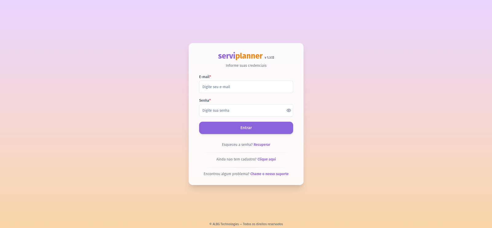 Tela de login do Serviplanner